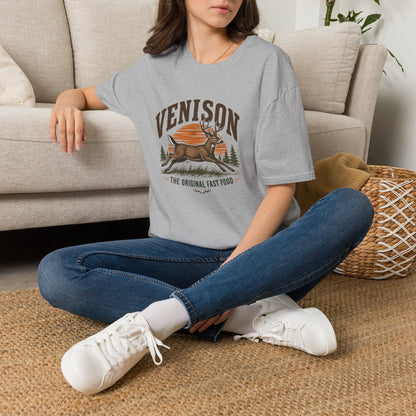Venison Deer T‑Shirt — Retro Hunting Vintage Sunset Graphic Tee